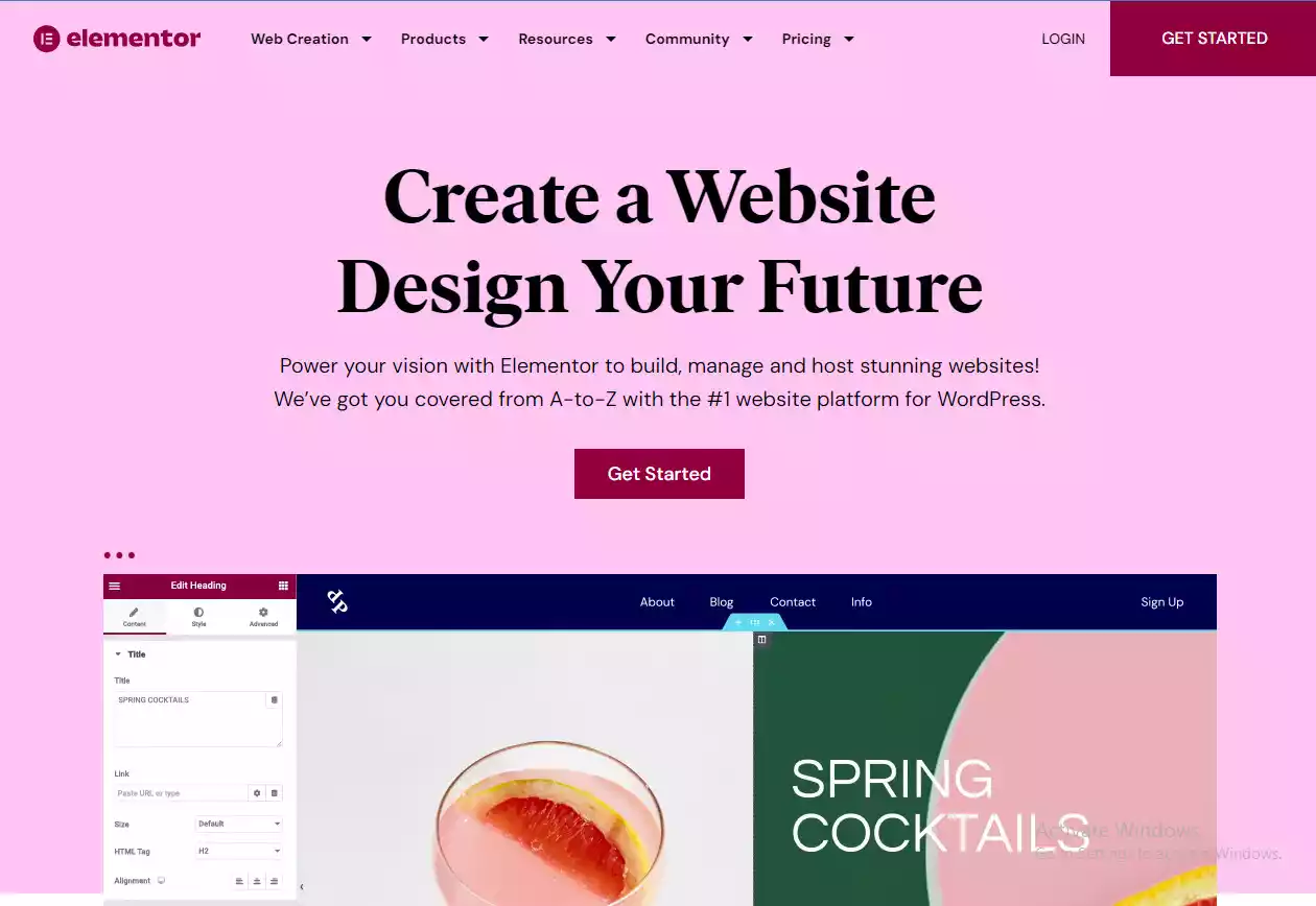 Design webpage using Elementor